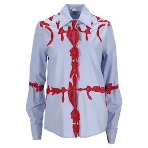 Givenchy Lace-Applique Long Sleeve Shirt in Light Blue Cotton